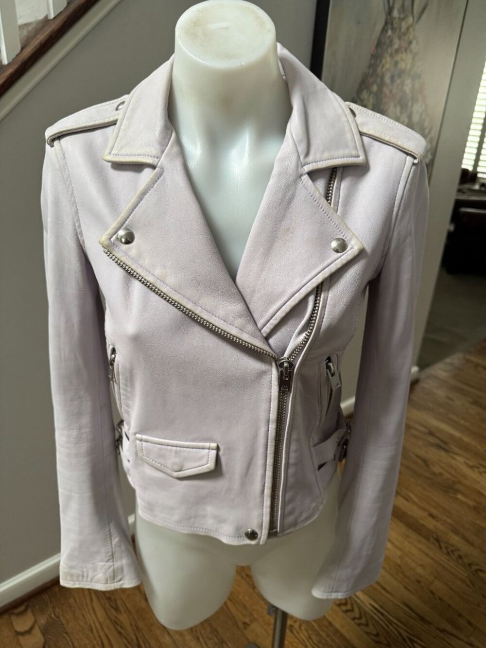 IRO Ashville Lamb Leather Moto Jacket Light Purple Size 36 / 4